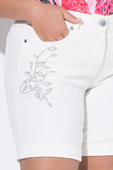 Jeans-Shorts, Wide Legs, Glitzersteinchen, schneeweiß