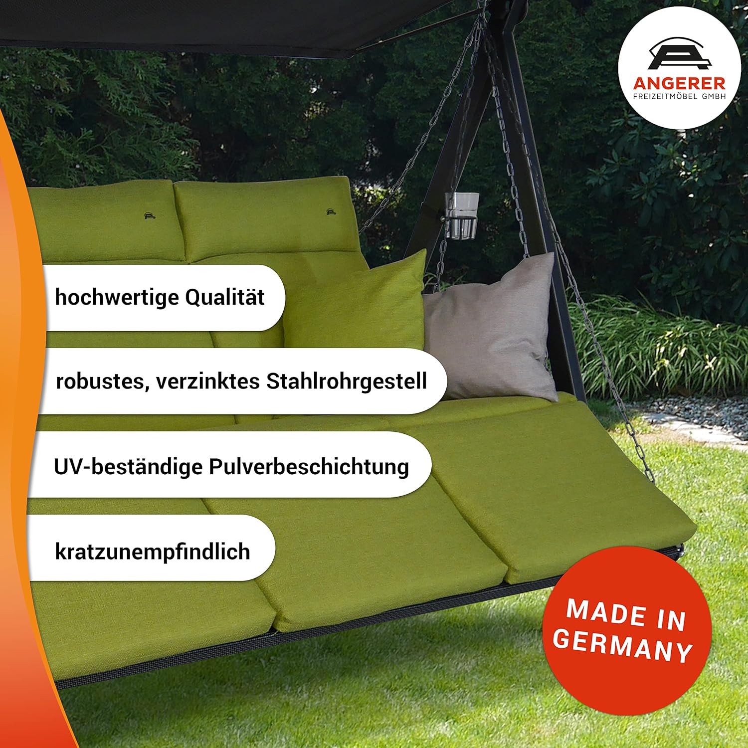 Angerer Hollywoodschaukel Lounge Smart – Schaukel zum Sitzen, Liegen & Entspannen, inkl. Bett-Funktion, einfache Montage, Made in Germany, hochwertiger Stoff, Beige