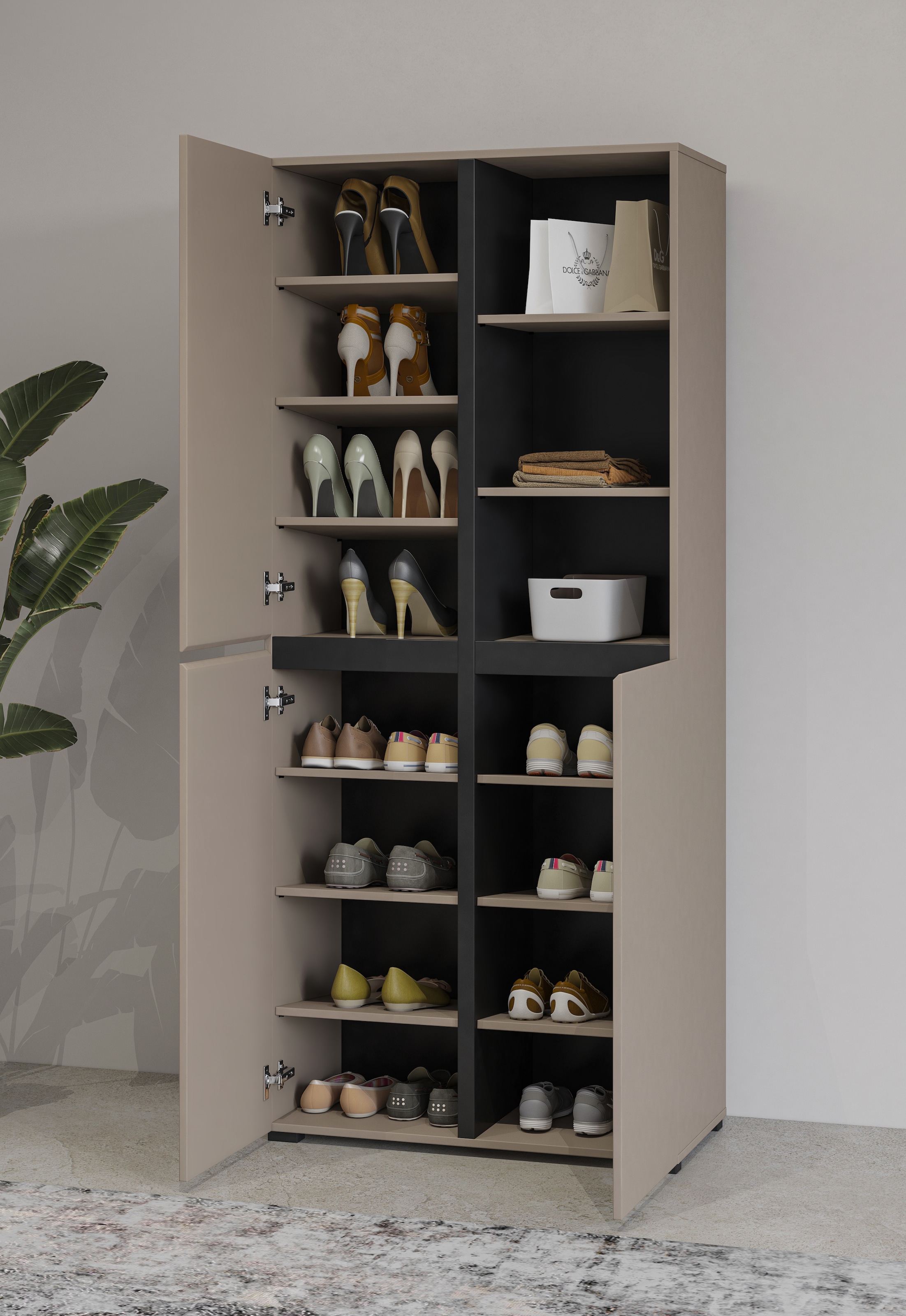 INOSIGN Schuhschrank »Cross, Höhe 183,5cm, modernes griffloses Schuhregal mit 3 Türen« Hochschrank mit viel Stauraum, Platz für ca. 24 Paar Schuhe
