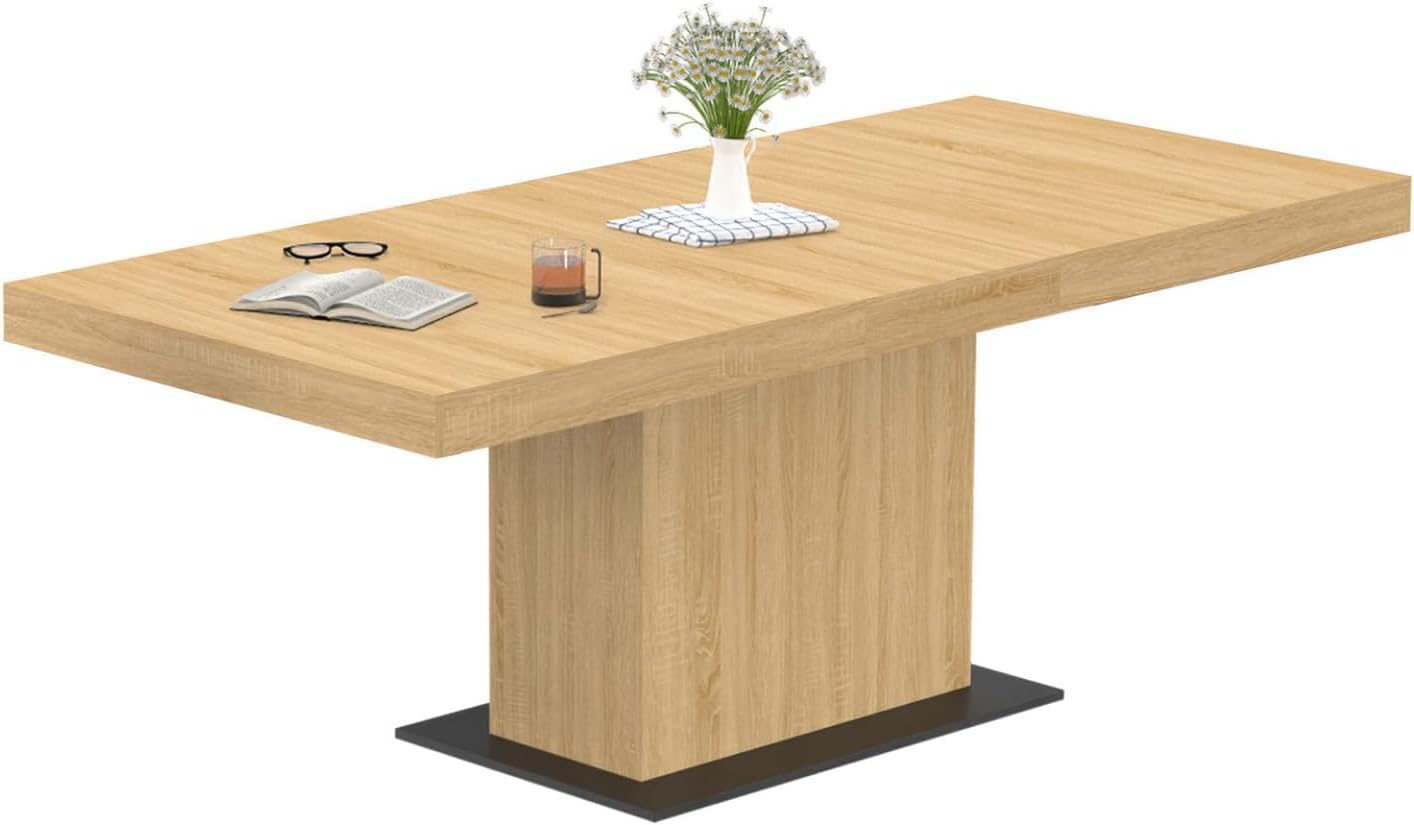 IDMarket - Ausziehbarer Esstisch Rechteck Eden 6-10 Personen Holz und schwarzer Sockel 160-200 cm