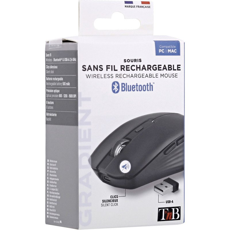 Souris sans fil Gradient T'nB noire rechargeable