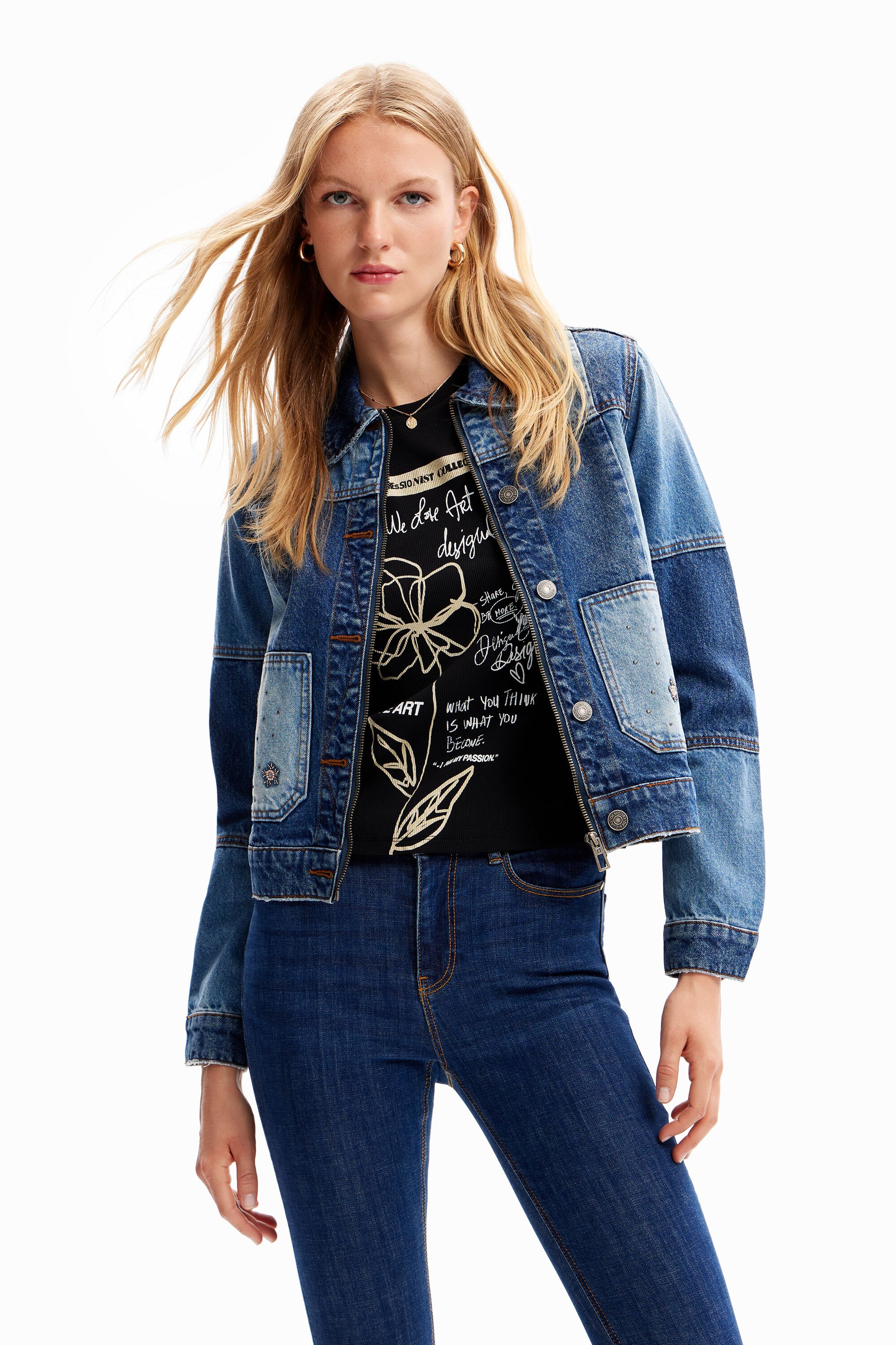 Veste trucker jean patchwork