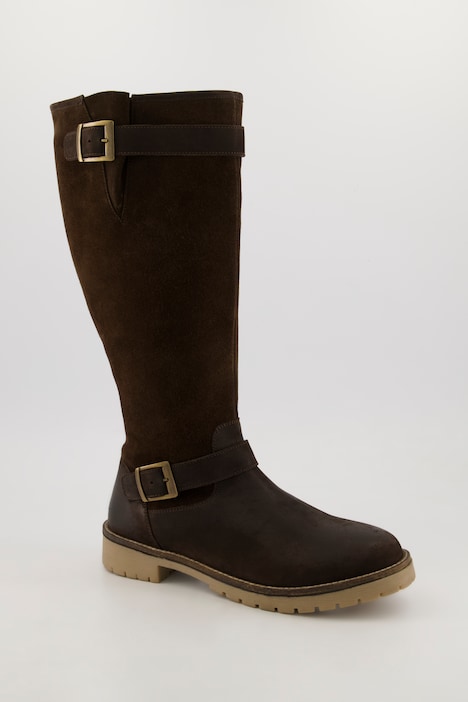 Lederstiefel, XXL-Schaft, Zierriegel, Weite H