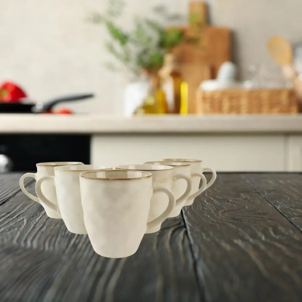 OTIX Theemokken Koffiekopjes met oor set van 12 Beige Keramiek MAPLE