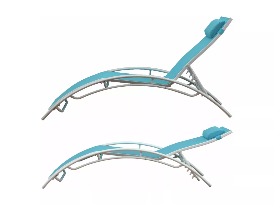 Lot de 2 transats GALAPAGOS en textilène bleu - aluminium blanc - HAPPY GARDEN