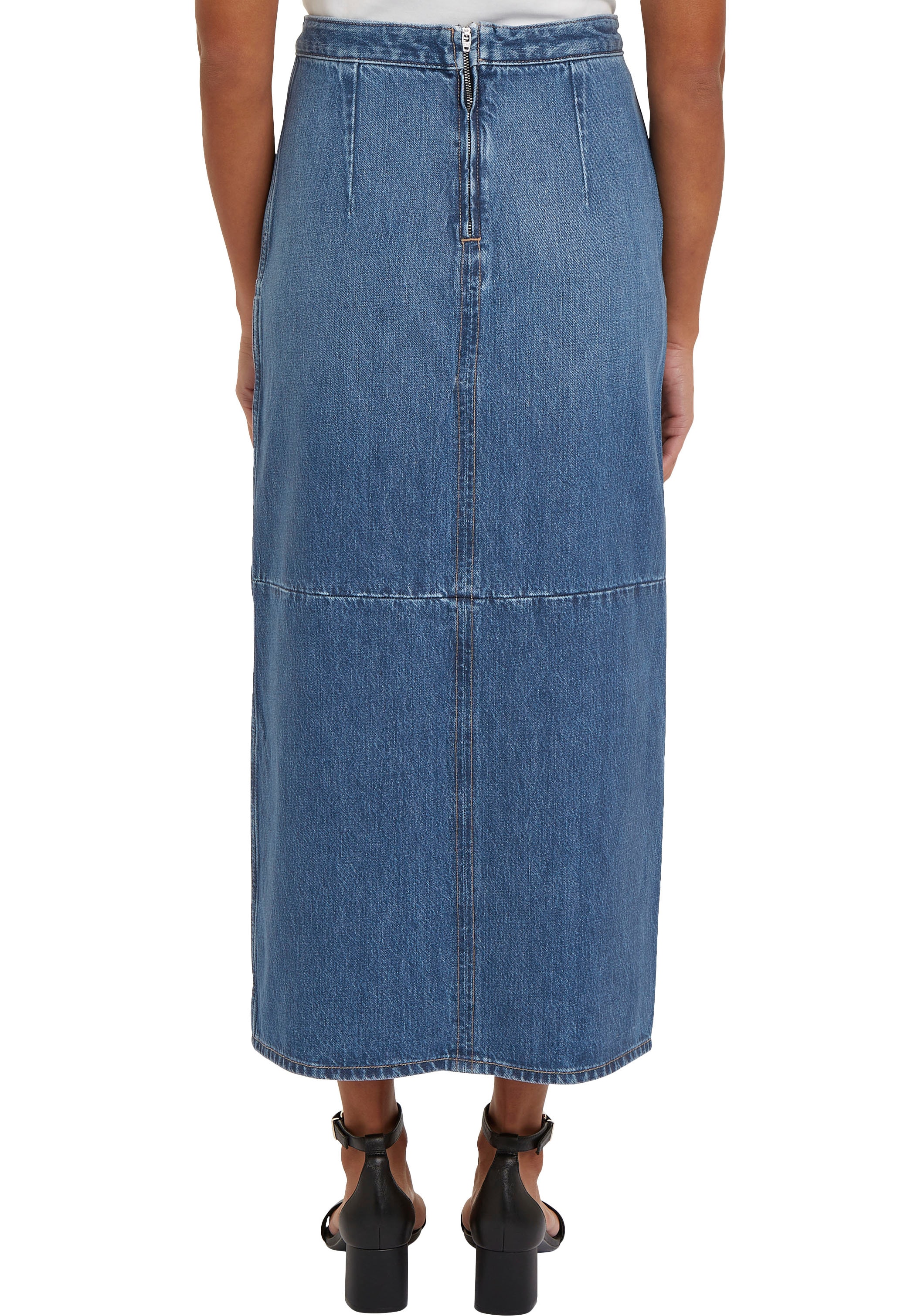 Tommy Hilfiger Bleistiftrock »DNM MIDI SKIRT HW BETH CTD« Webrock mit Tommy Hilfiger Flagge