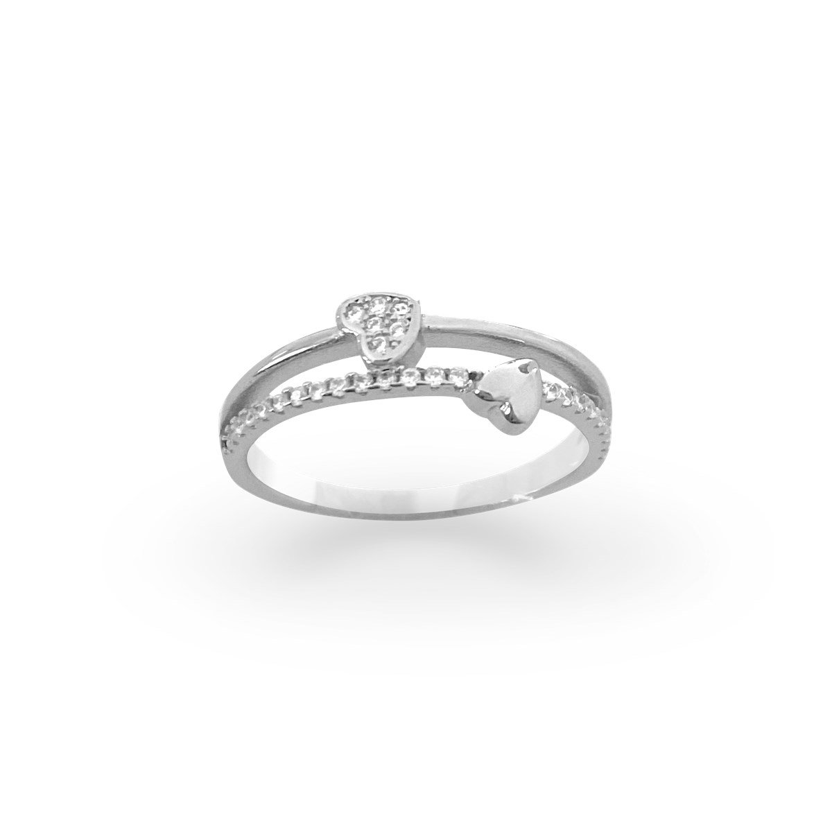 Bague coeur en argent 925 rhodié avec oxydes de zirconium
