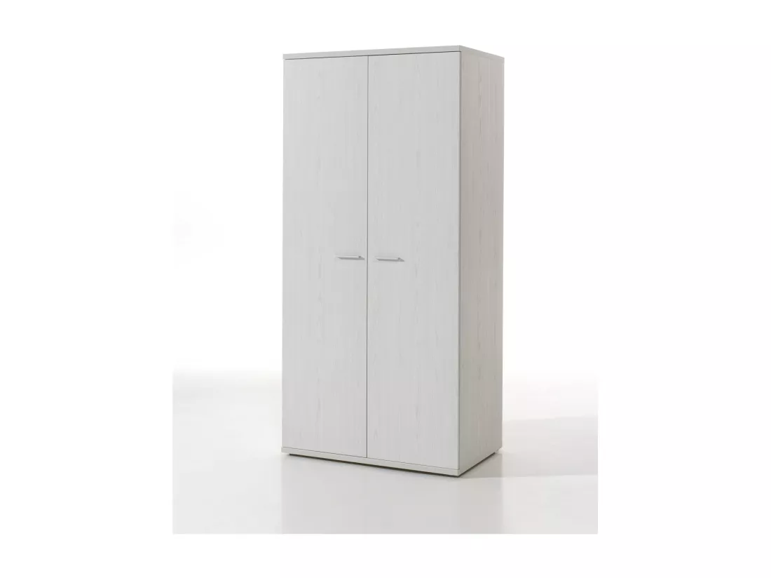 Armoire robuste pour chambre d'enfant avec 2 portes battantes collection OLGA coloris blanc effet bois
