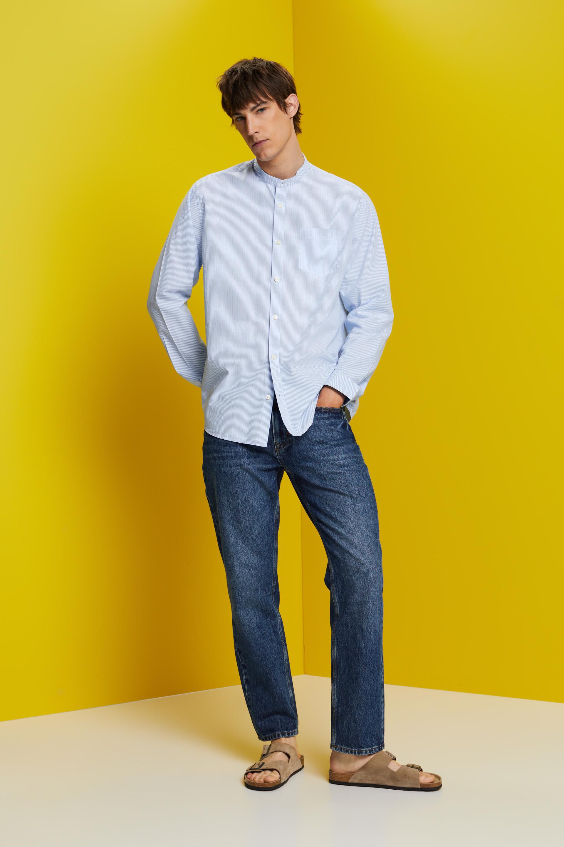 Chemise en coton à rayures tennis et col Mao