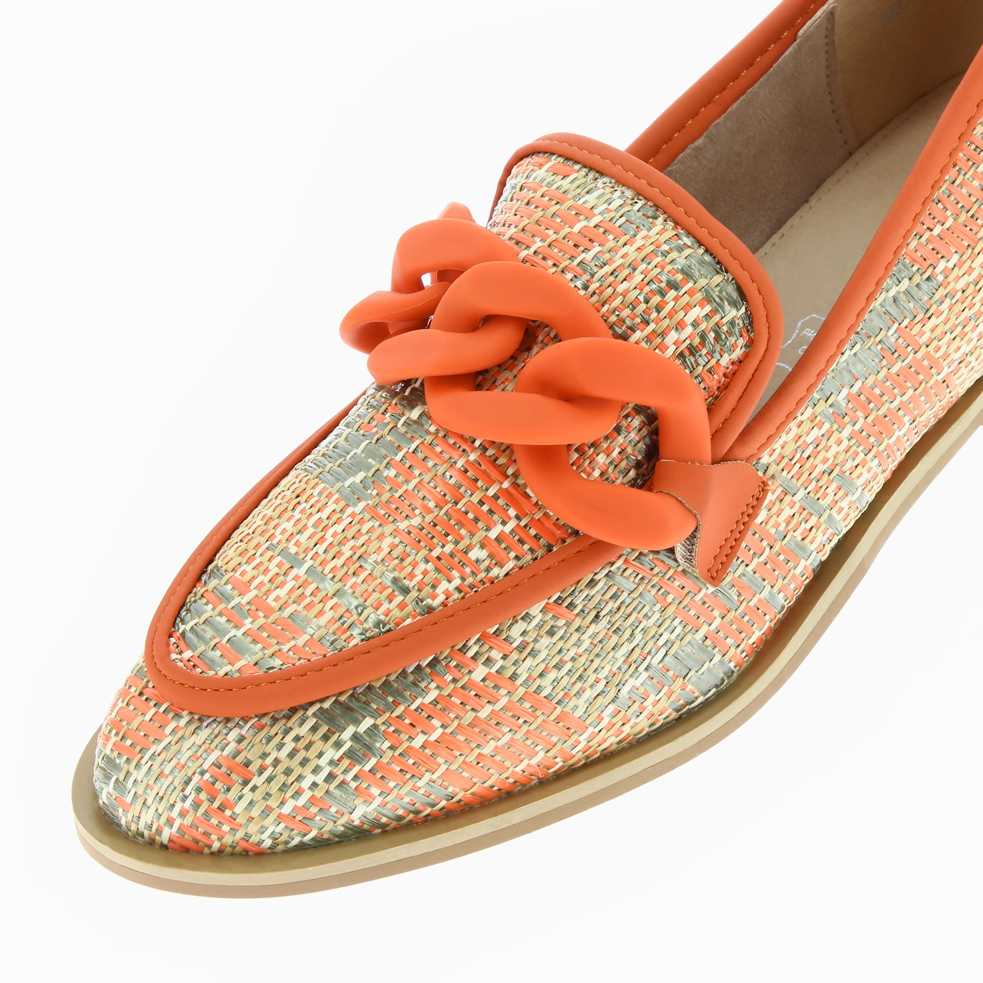 Mocassins, Derbies, Ballerines-Mocassins Barbara orange à chaîne mate