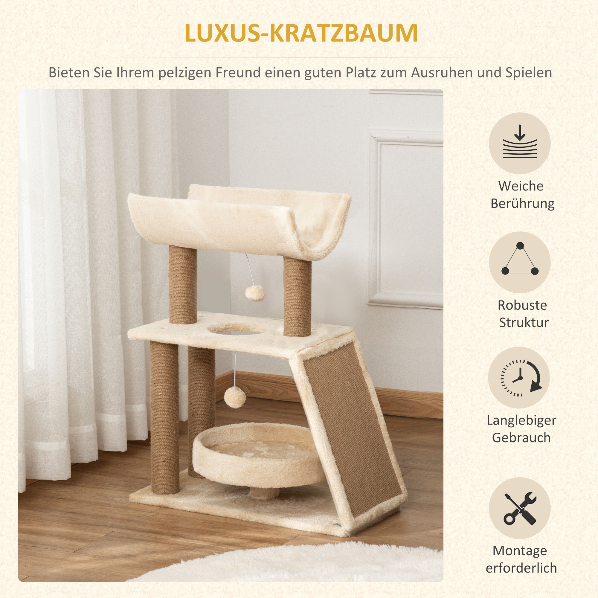 PawHut Kratzbaum mit Kratzbrett braun 60L x 30B x 76H cm