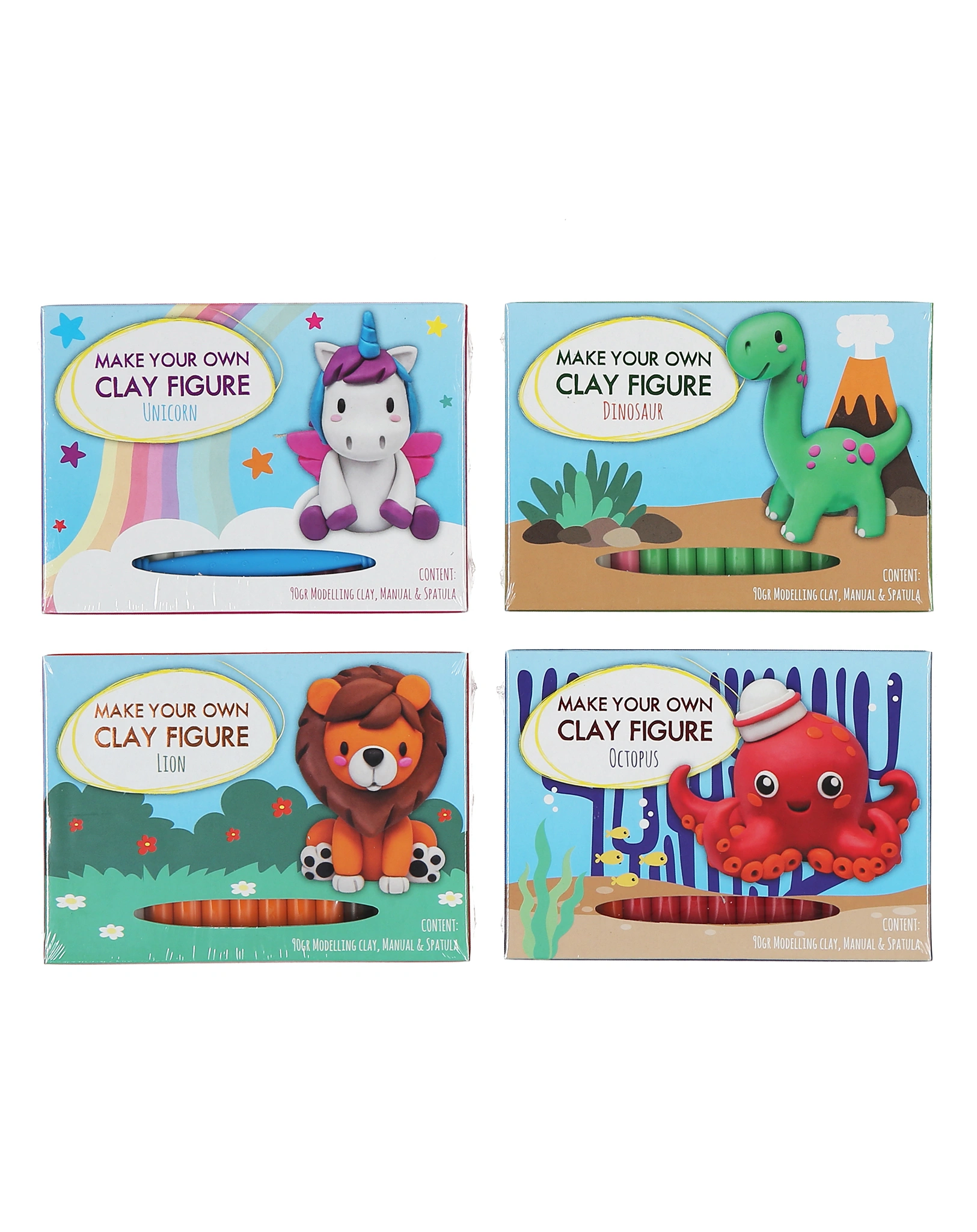 Knetfiguren-Bastelset OKTOPUS, LÖWE, DINO & EINHORN