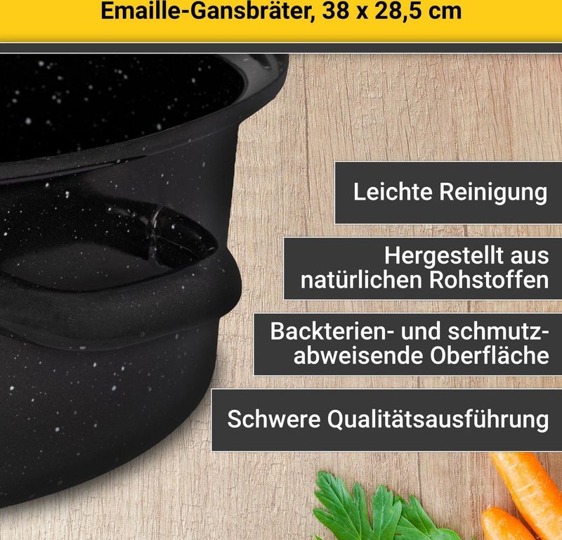 Kruger G 3808 F Ganzenbraadpan 38 cm - Roestvrij Staal - Zwart Ovaal - Met Druppeldeksel