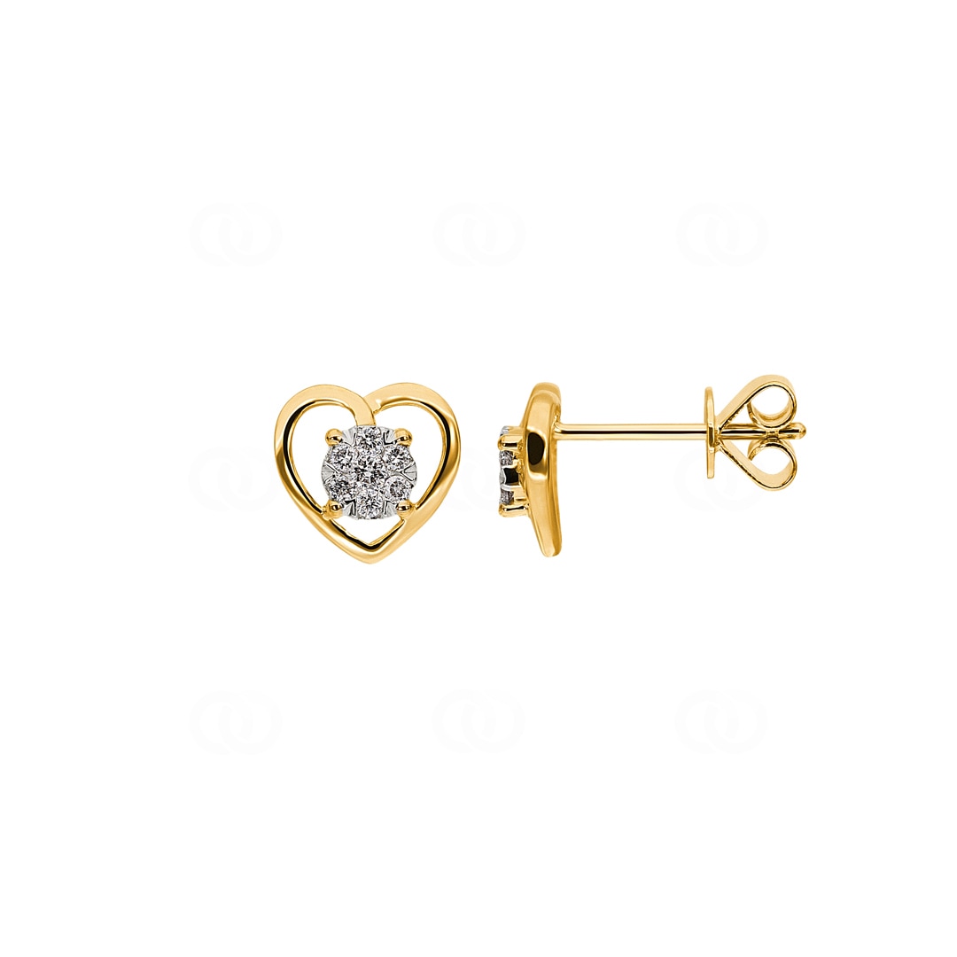 Ohrstecker 750/18 K Gelbgold Herz mit Diamanten 0.11 ct H/si
