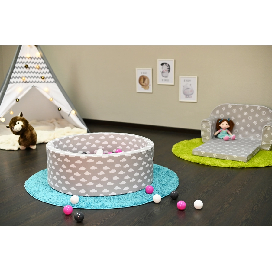 knorr toys® Bällebad soft - Grey white clouds - 300 balls cremegreyrose grau