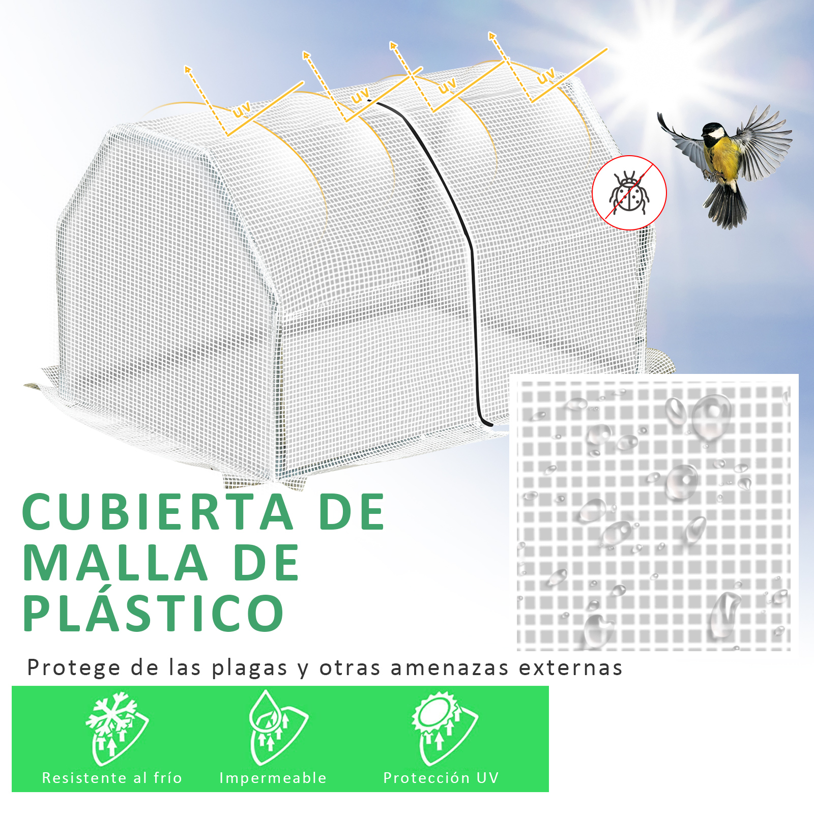 Estufa Outsunny Terrace 100x70x60 cm, pequena, para cultivo doméstico, com zíper, ideal para plantas e flores. Estrutura em aço, cobertura em PE, branca.