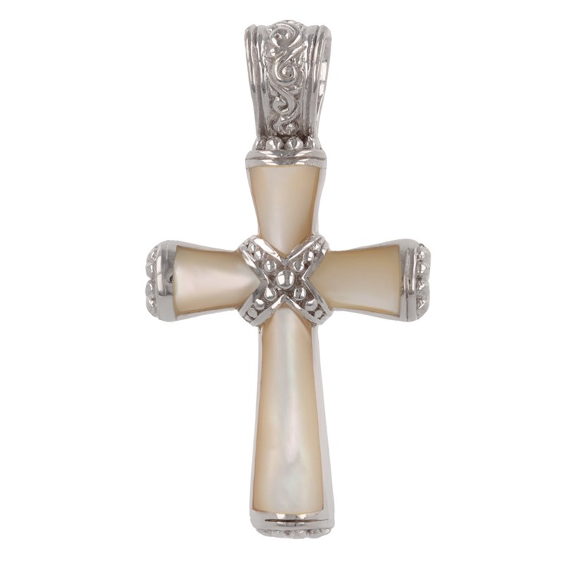 Pendentif Croix Nacre Blanche sur Argent 925 | Aden Boutique