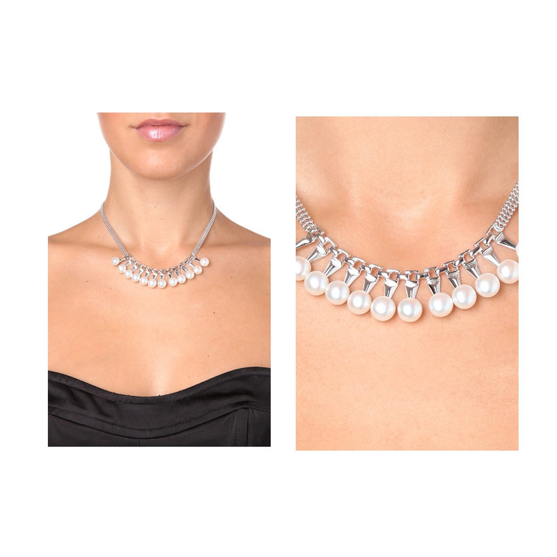 Collier Perles de culture et Monture plaquée Or blanc