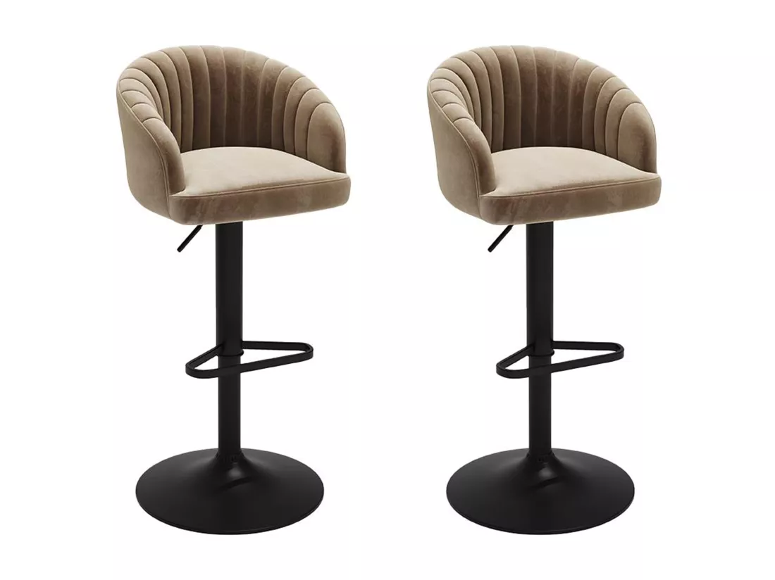 Lot de 2 tabourets de bar en velours et métal - Hauteur réglable - Beige - DORALIZ