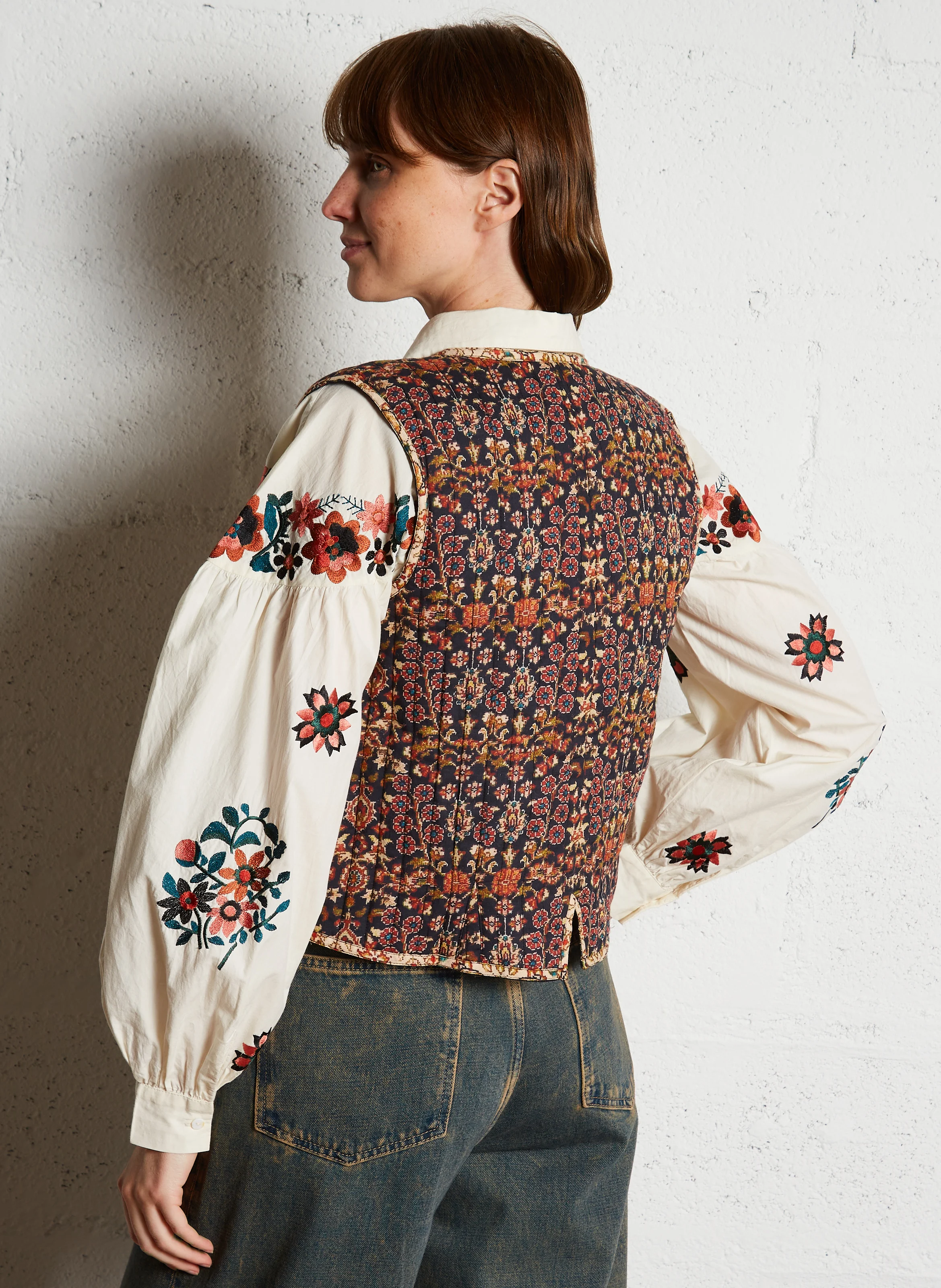 DYLAN - Veste sans manches col V en coton | Multicolore