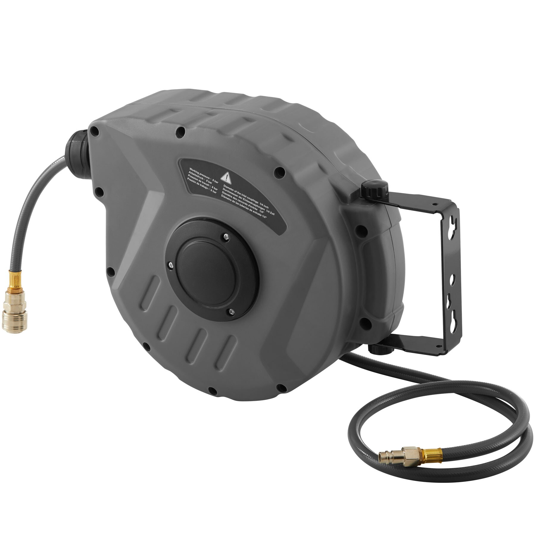 tectake® Druckluftschlauch mit Trommel, mit ¼ Zoll Schnellkupplung, Drehbereich 180°, inklusive Montagematerial