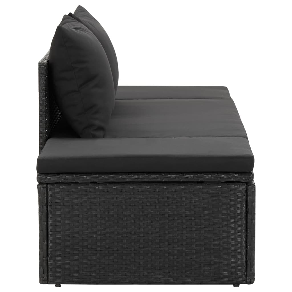 Transat chaise longue bain de soleil lit de jardin terrasse meuble d'extérieur avec coussins résine tressée noir