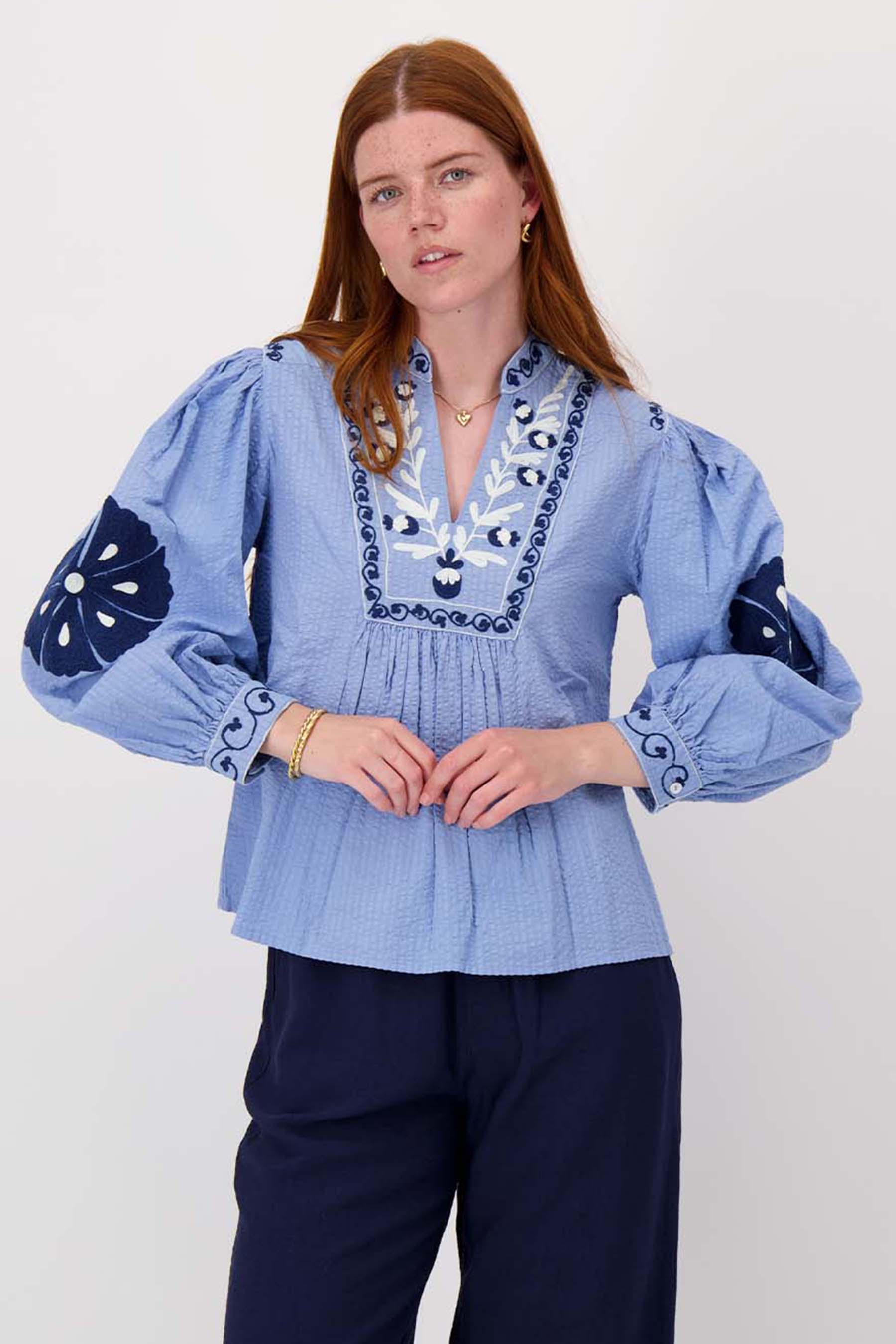 seersucker blouse met bloemen