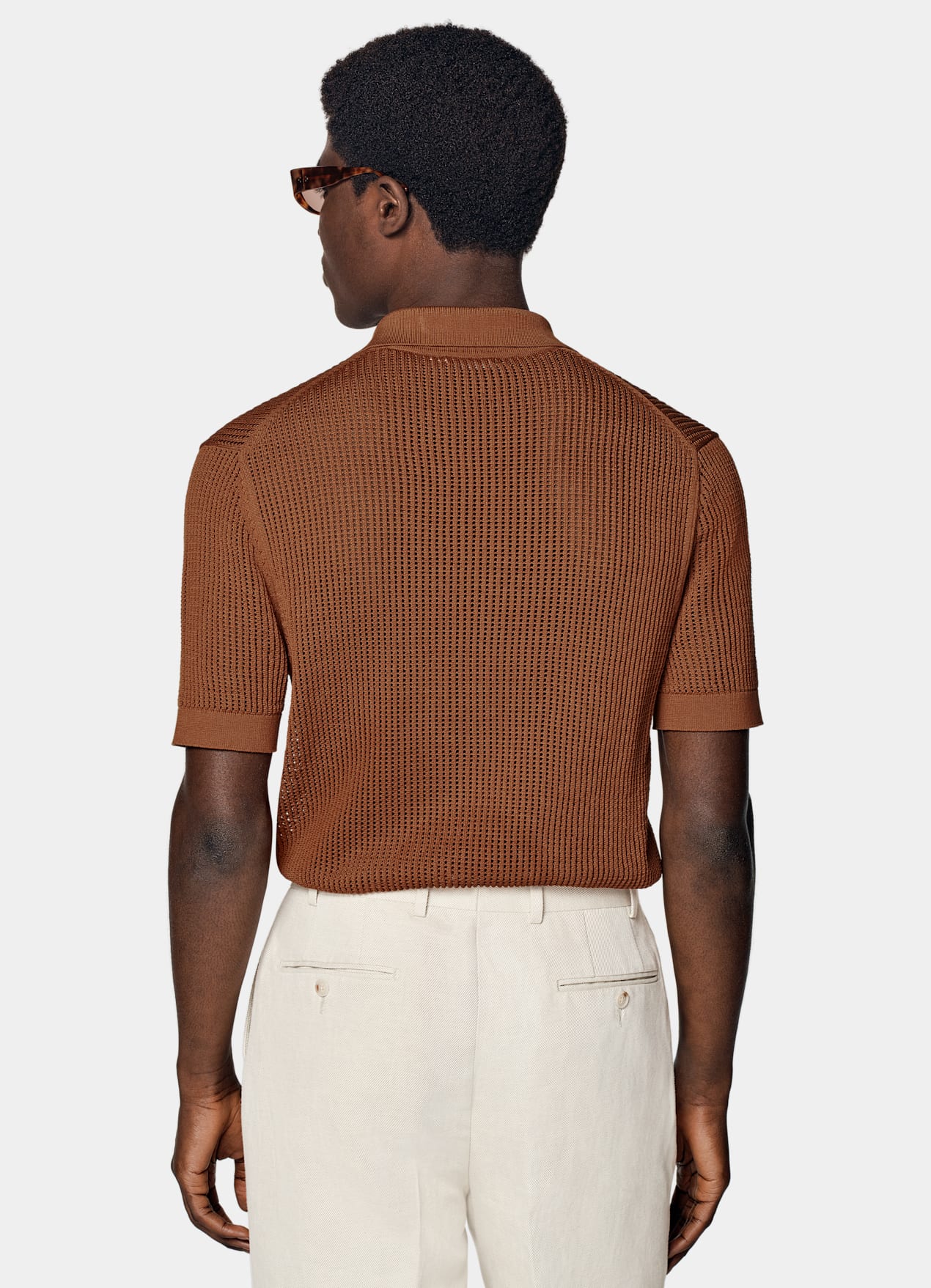Polo crochet sans boutons orange foncé