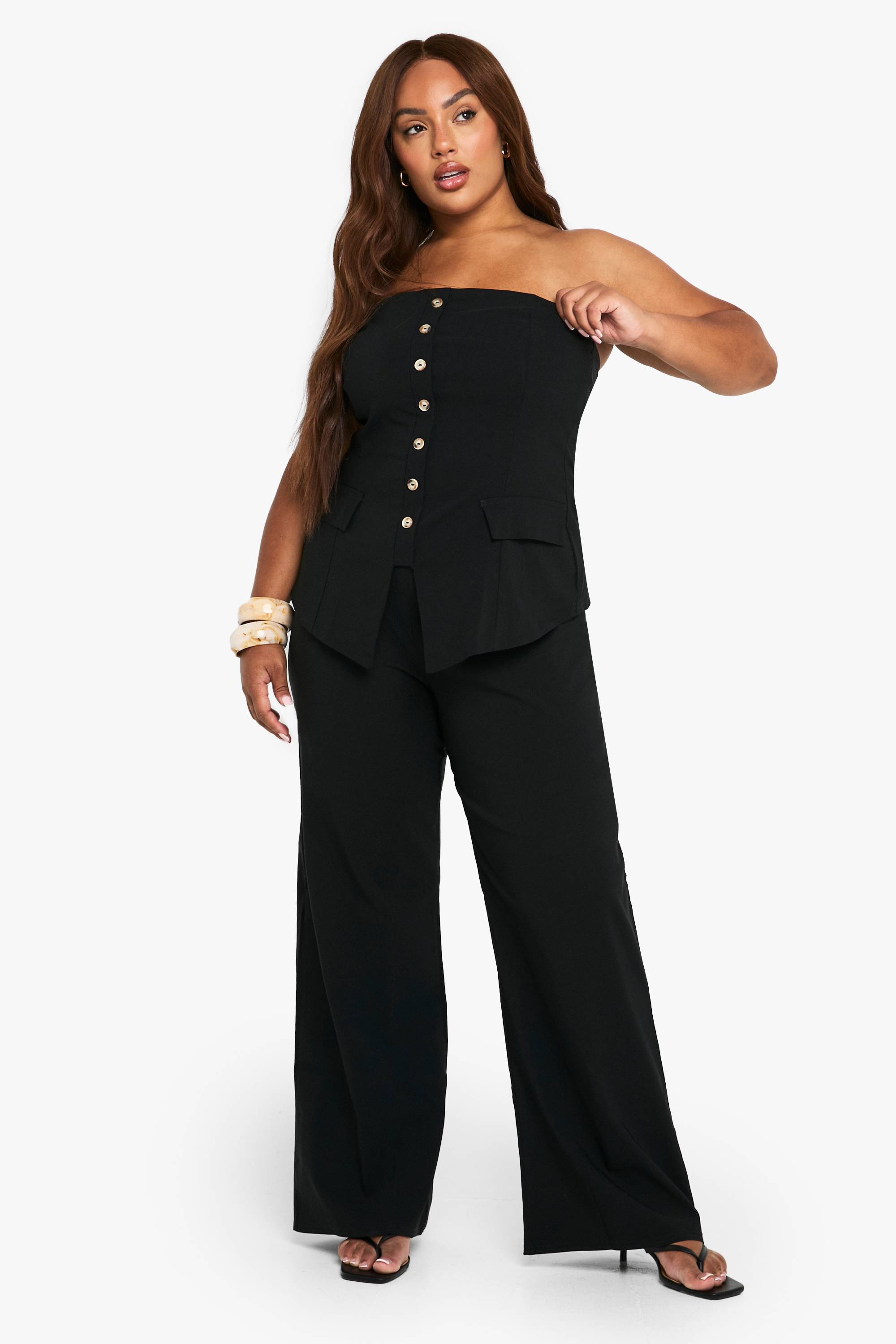 boohoo Gilet bandeau longline super stretch pour grandes tailles & pantalon à jambes larges