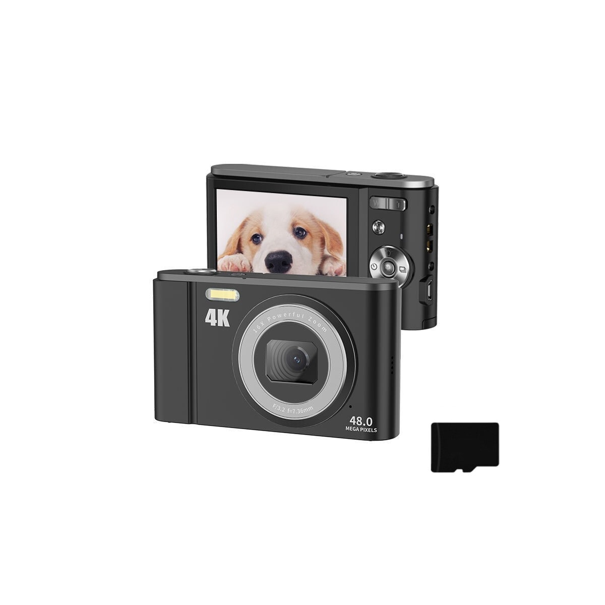 Digitalkamera 4K 48MP 16 x zoom 2,8-tommers skjerm