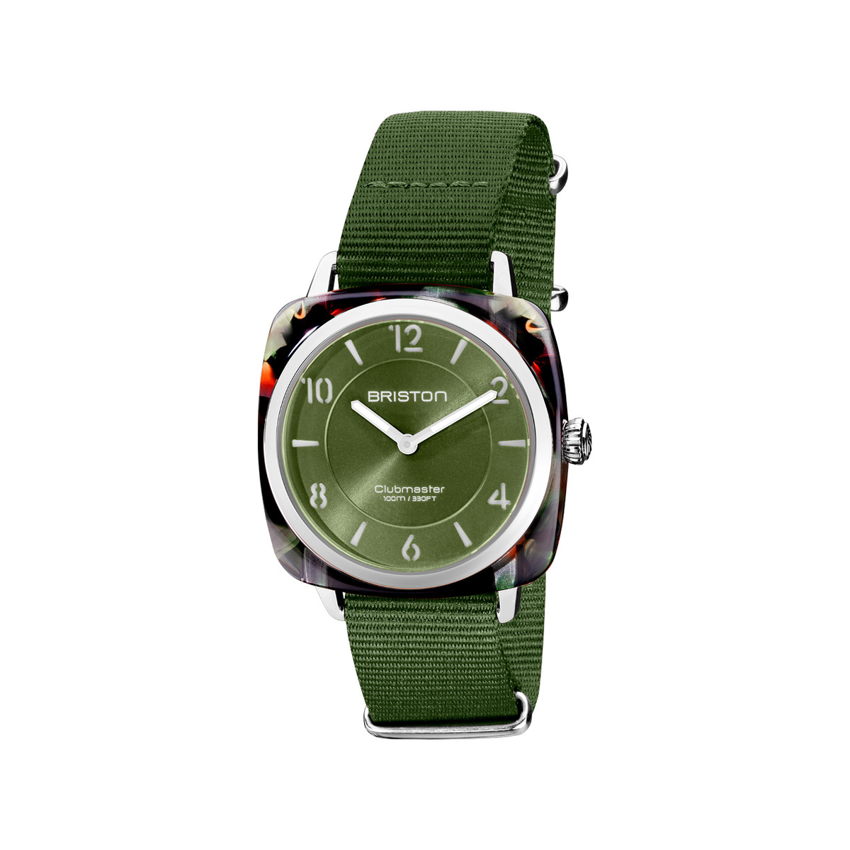 Montre BRISTON clubmaster chic femme bracelet tissu vert olive