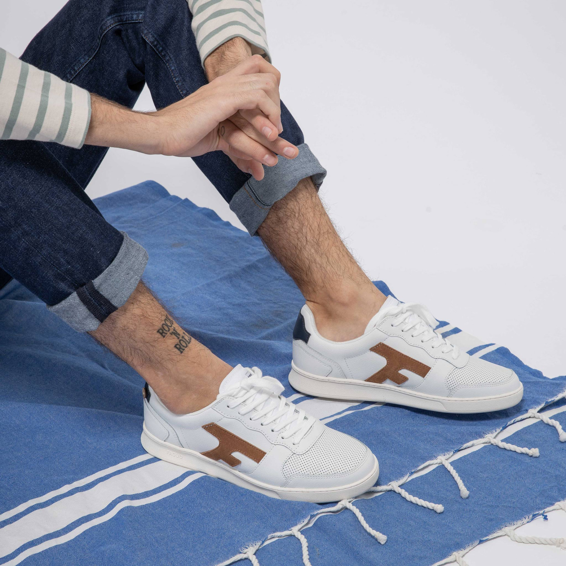 Baskets blanche & marron cuir et suède - modèle Hazel