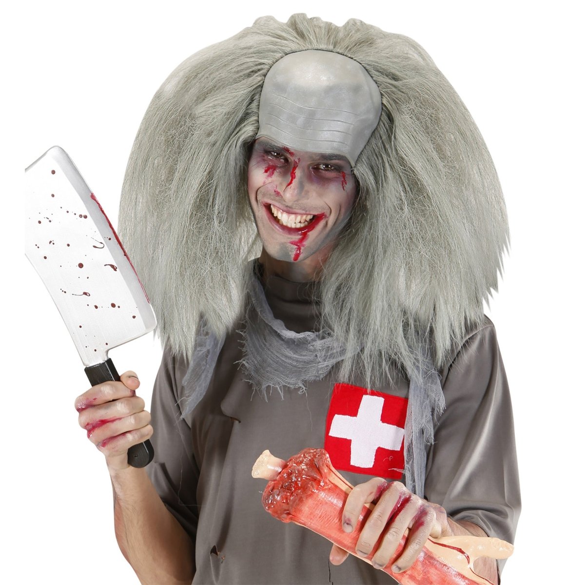Halloween Pruik Grijs Zombie Kaal