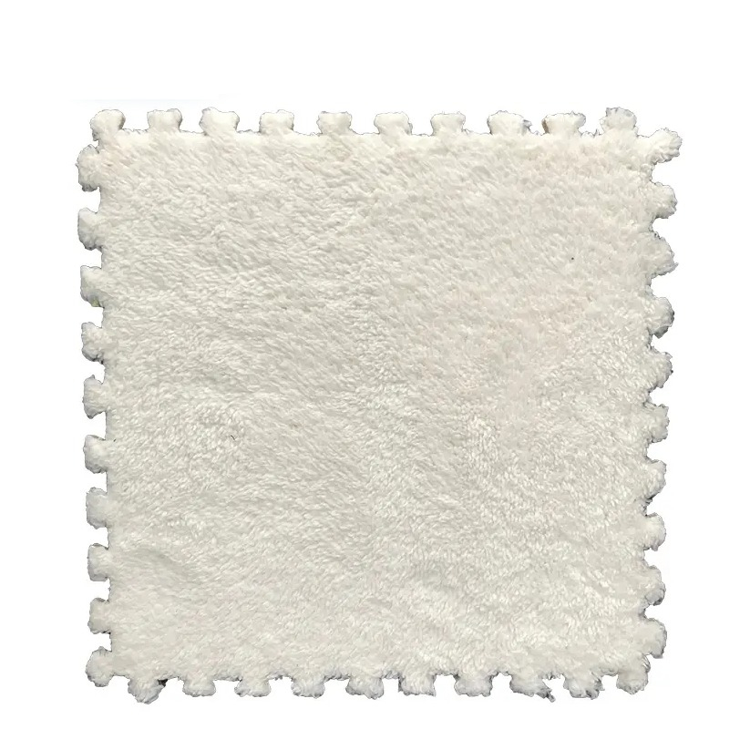 (10er Set) 30x30cm Flauschige XXL Kinder Spielmatte Schaumstoff Boden Puzzle Baby Krabbel Teppich Fliesen - Weiss