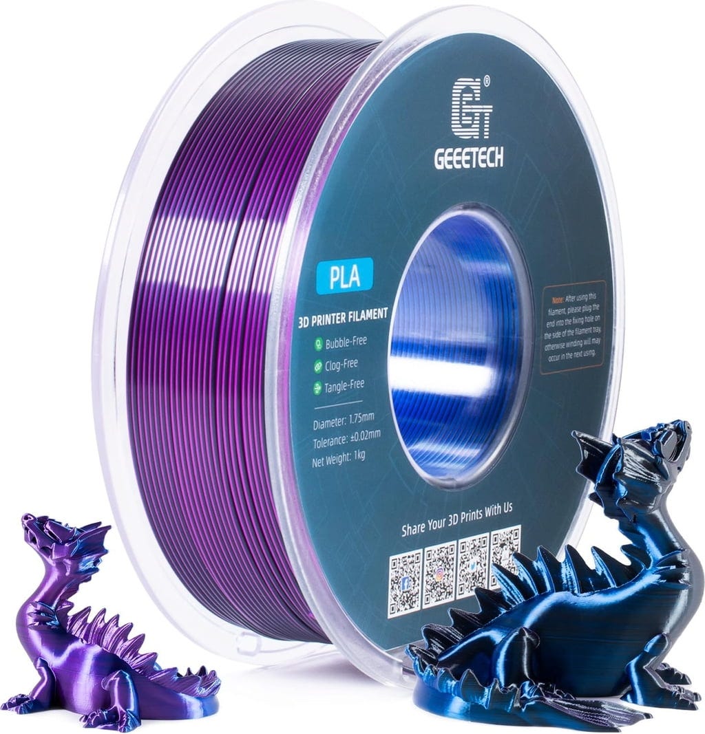 GEEETECH  PLA Silk Tri-Color Blue+Purple+Black, 1,75 mm / 1000 g    Drei Farben in einem Filament