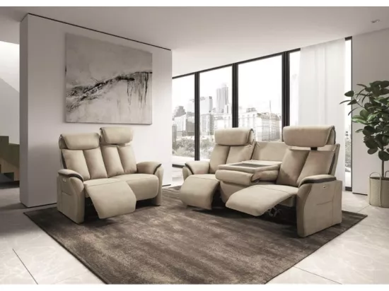 Canapé de relaxation électrique en nubuck Kondort-Couleur Beige-1 place électrique