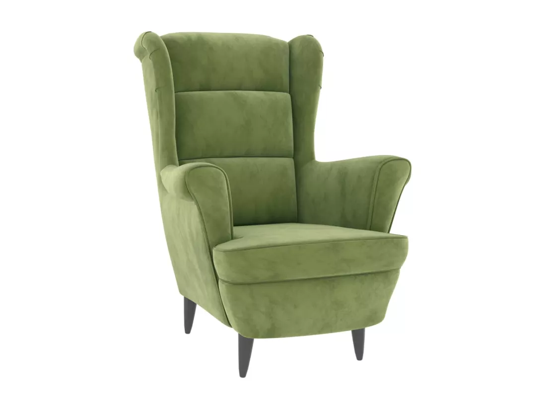 Fauteuil à oreilles avec tabouret vert clair velours