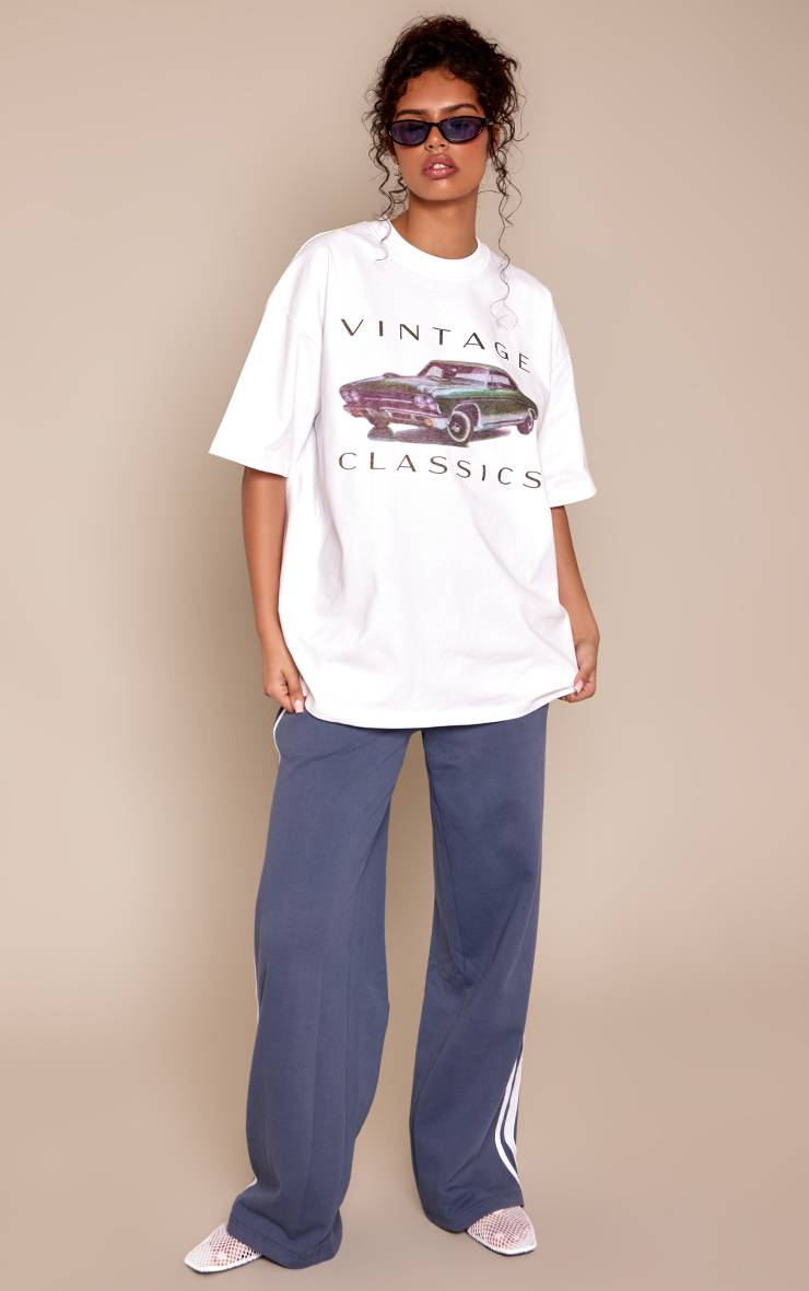 Blanc T-shirt Oversize En Coton Épais Avec Motif Voiture