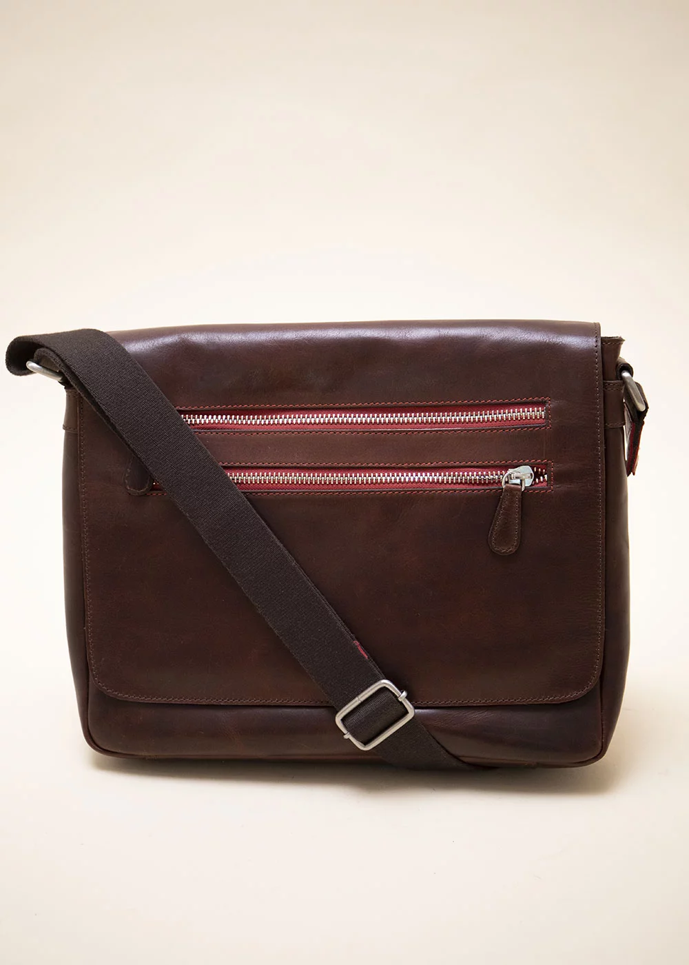 FACTEUR WILSON ZIP ROUGE CUIR MARRON