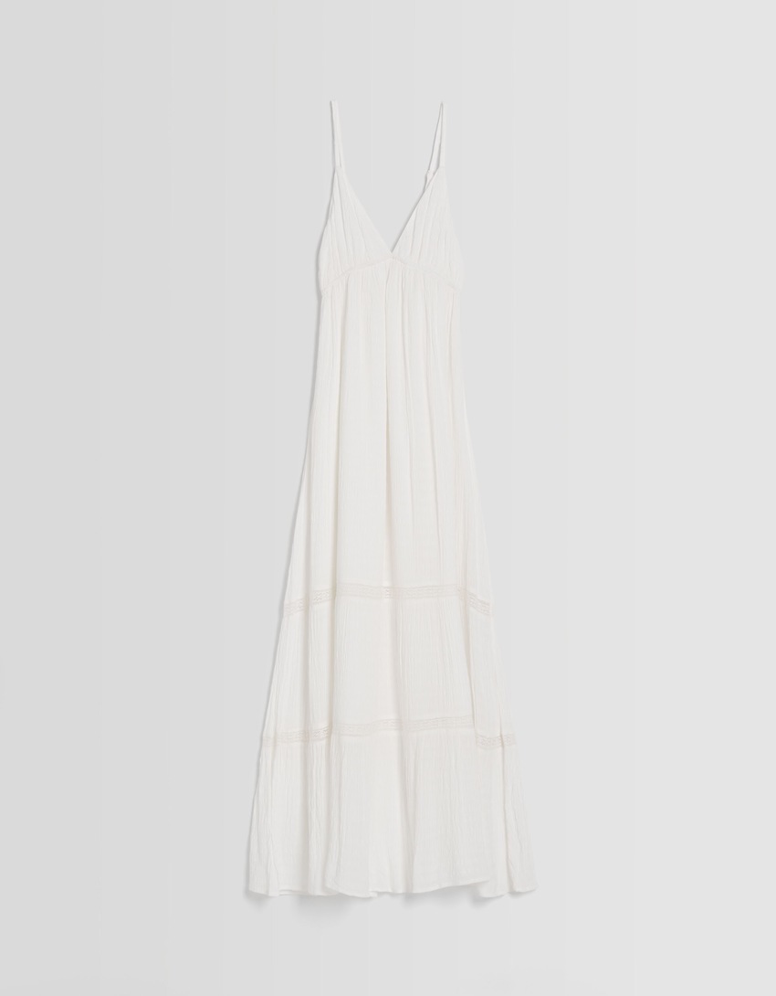 Vestido longo de crepe com alças