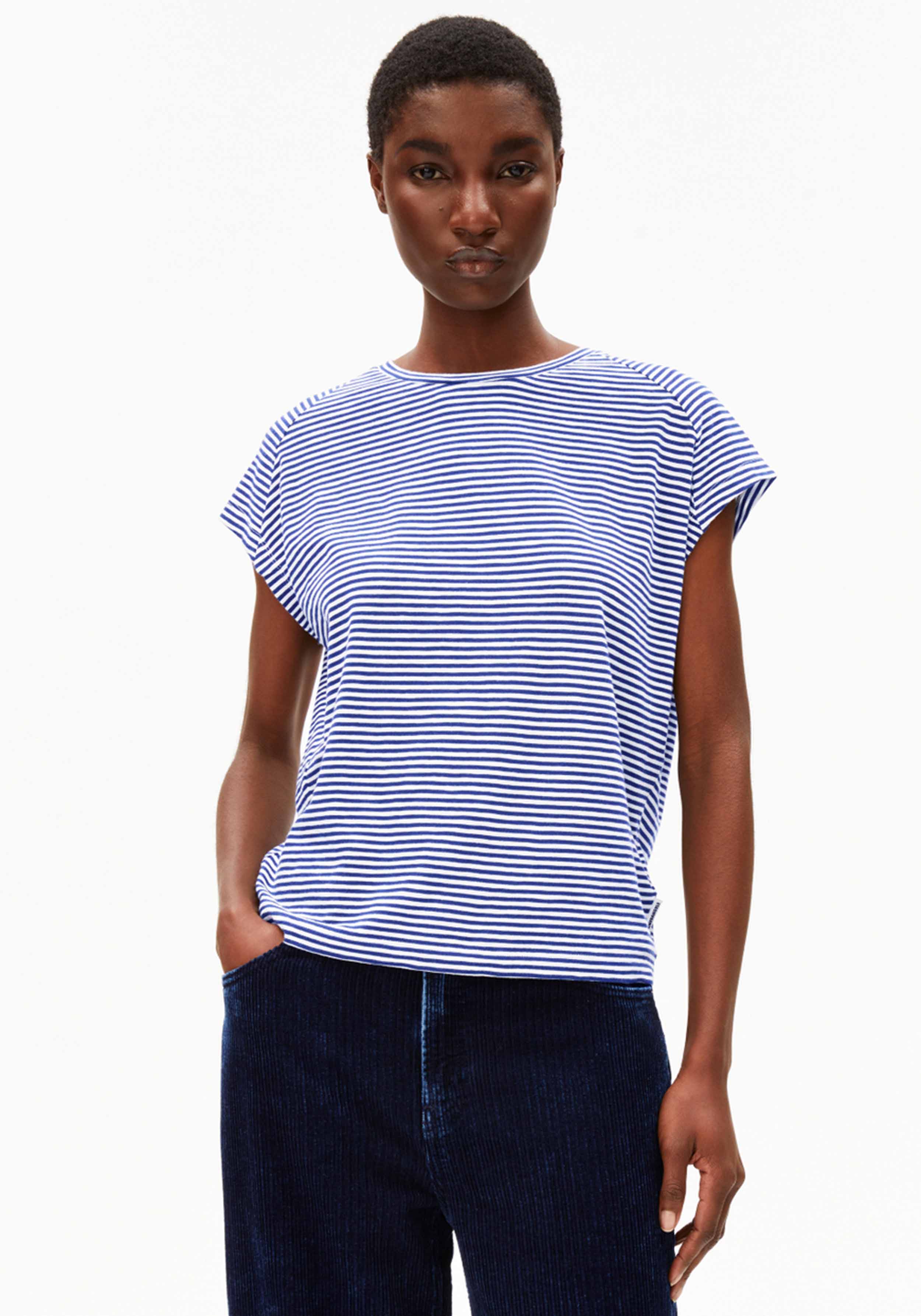 Armedangels T-Shirt Oneliaa Lovely Stripes Oatmilk-Blue Noon