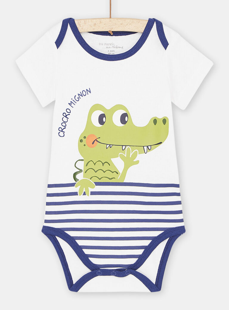 Body blanc et bleu marine à motif crocodile bébé garçon