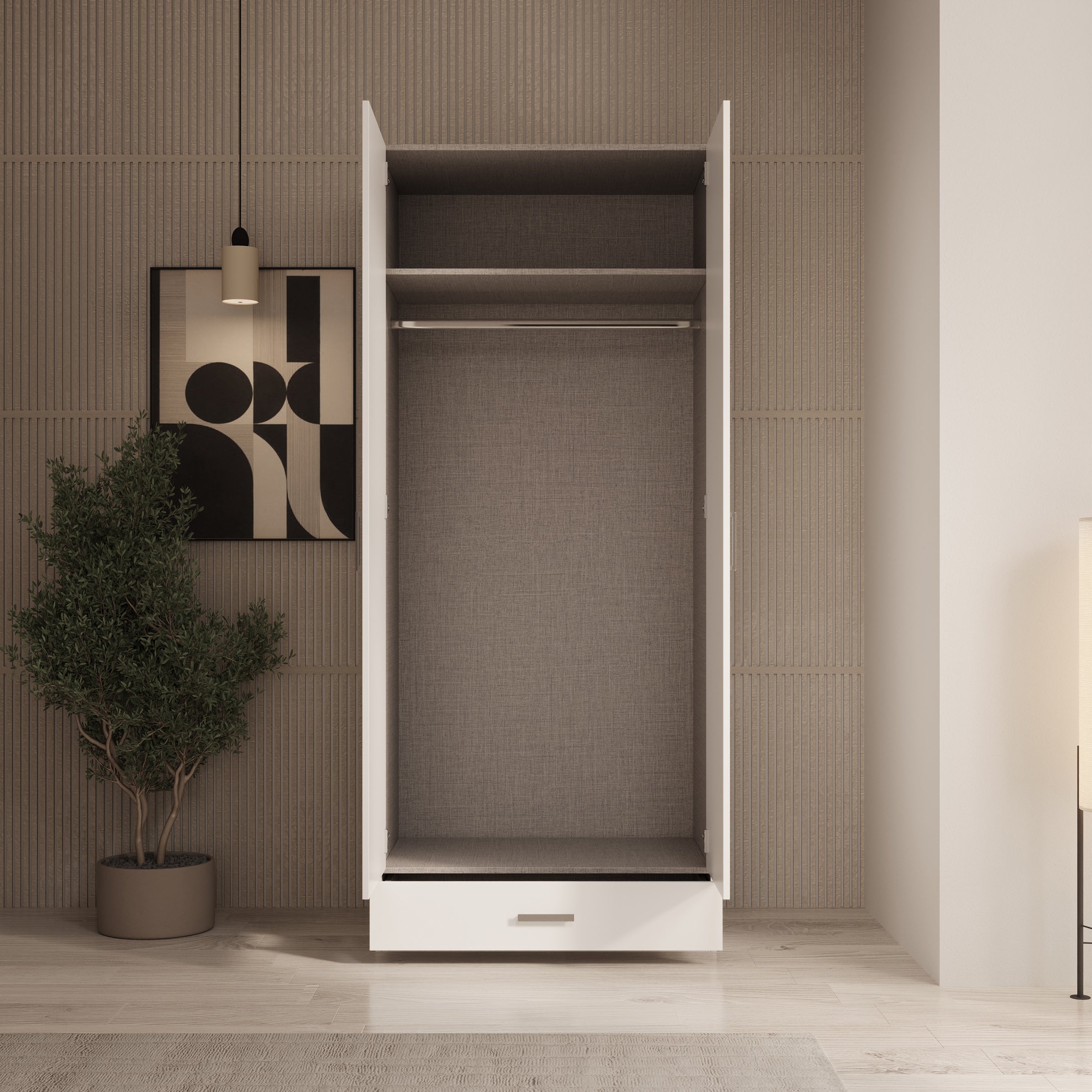 Enzio - Kledingkast met 2 deuren - Wit - 90x54x211 cm