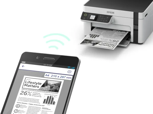 Epson EcoTank ET-M2120 - Multifunktionsprinter - S/H - blækprinter - A4/Legal (medie) - op til 15 spm (udskriver) - 150 ark - USB, Wi-Fi - hvid