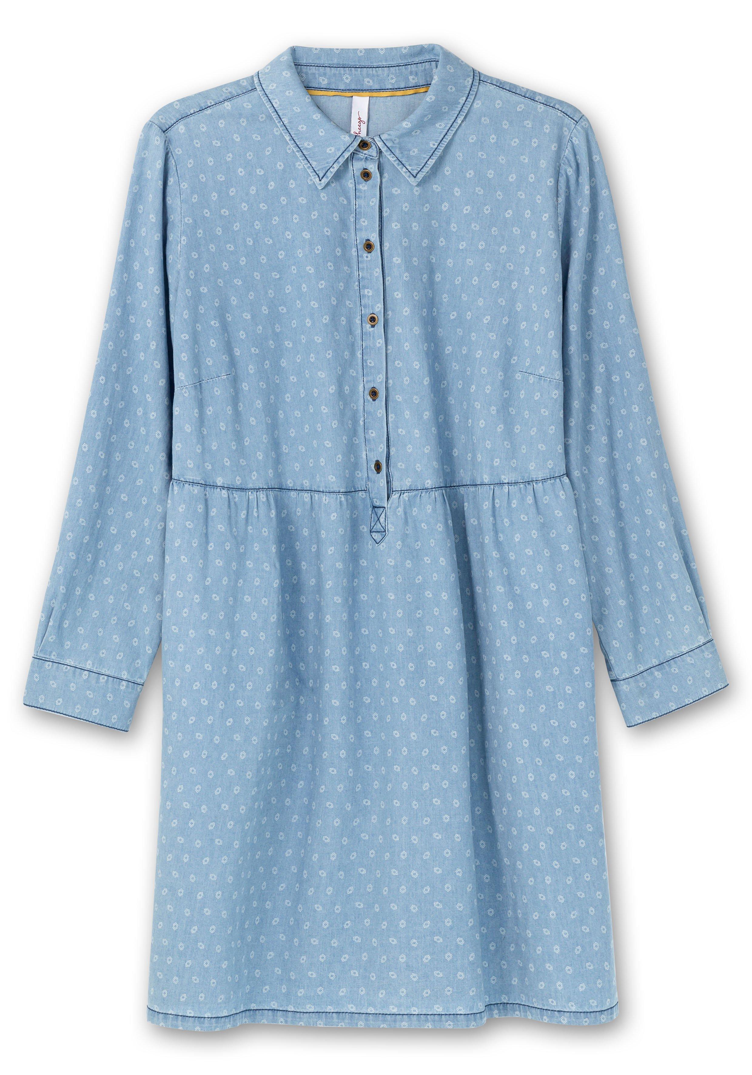 Kurzes Jeanskleid mit grafischem Print und Taschen