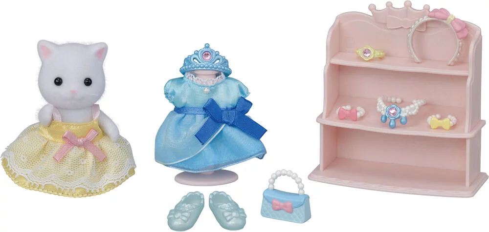 FIGURINE - LA FILLE CHAT PERSAN ET SA PANOPLIE DE PRINCESSE - SYLVANIAN PERSONNAGE ET TENUES