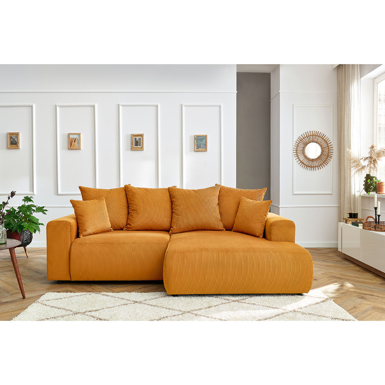 Bobochic Canapé d'angle fixe droit Enjoy moutarde - 237x147x95 cm