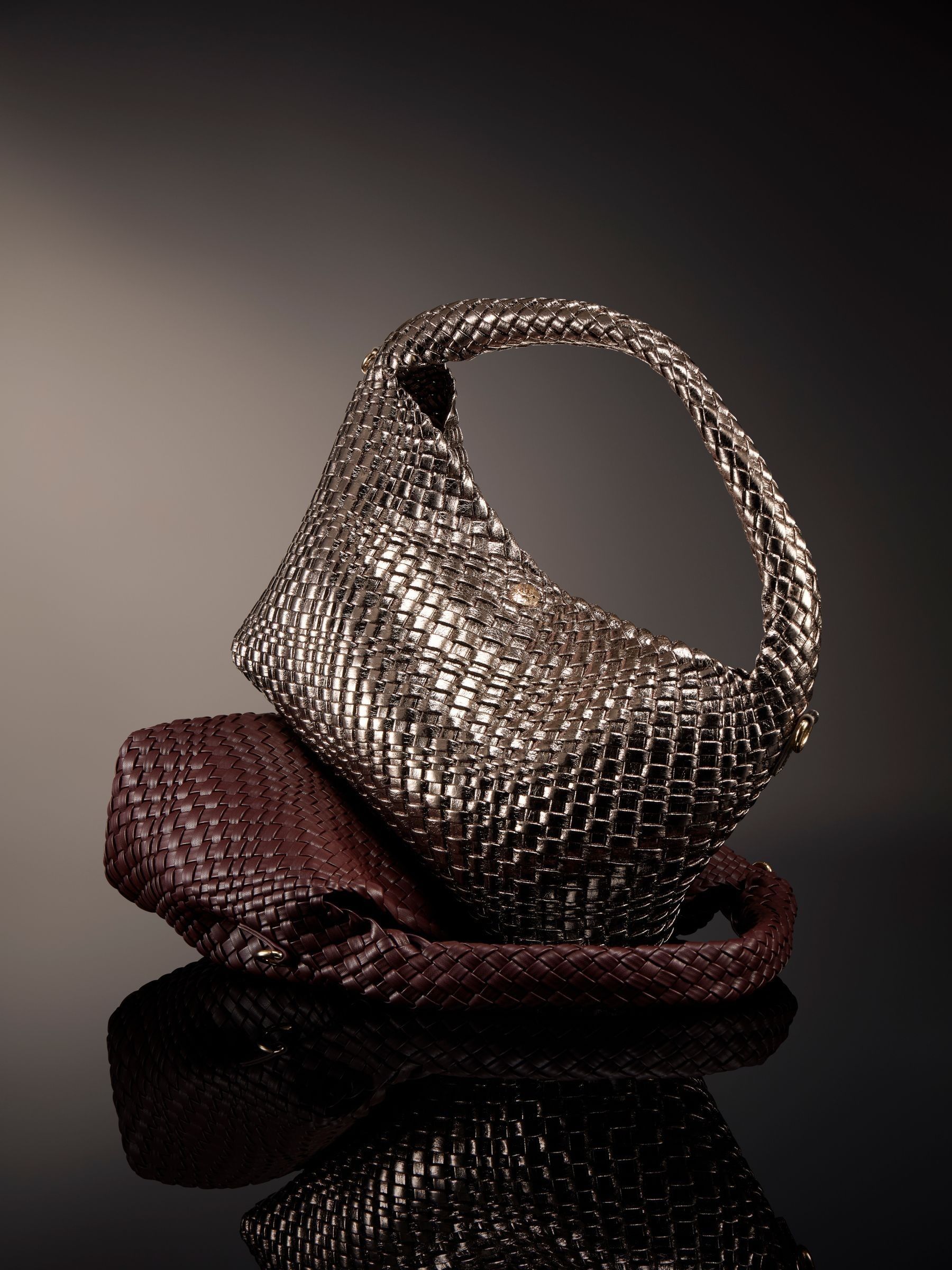 Naturel met chroom - Dune London Deliberate Grote Geweven Tas
