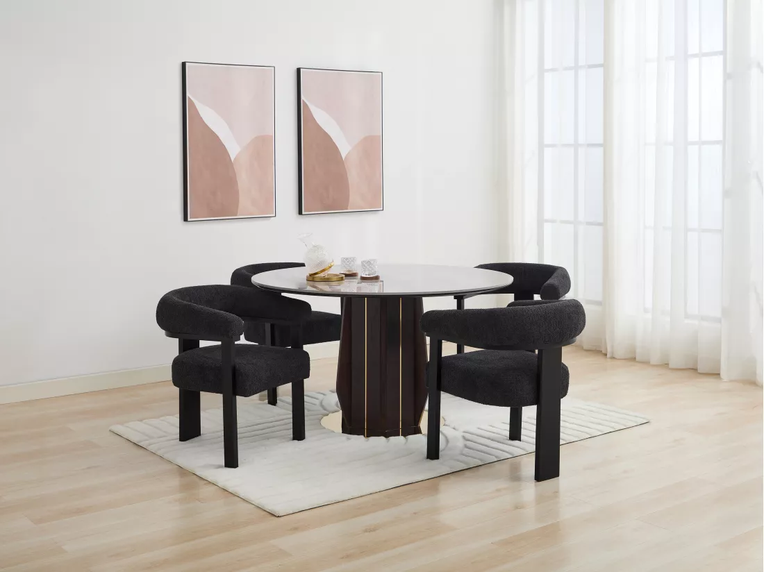 Chaise avec accoudoirs en tissu bouclette et bois d'hévéa - Noir - LIVELIA de Pascal MORABITO