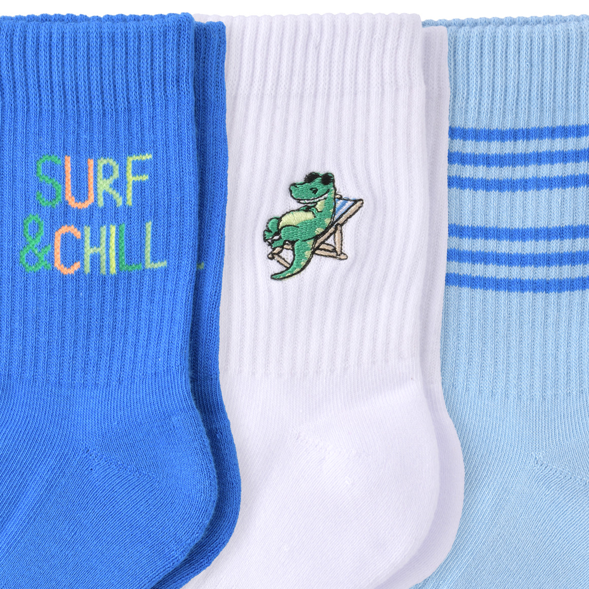 Famy 3 Paar Jungen Socken mit bunten Motiven weiss / hellblau / blau